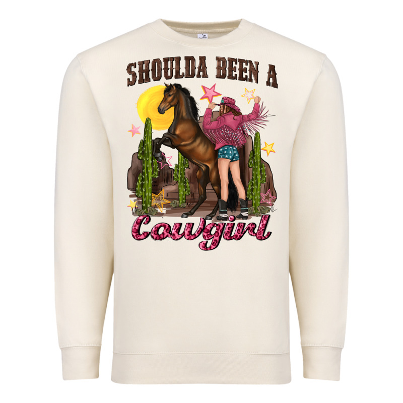Shoulda Been A Cowgirl Bucking Horse Premium Sweatshirt by texasbilliewilder | Teevron