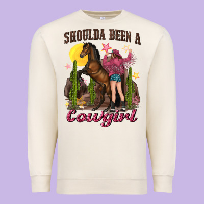 Premium Sweatshirt shoulda been a cowgirl bucking horse