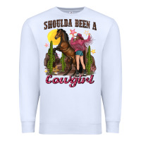 White shoulda been a cowgirl bucking horse Premium Sweatshirt - texasbilliewilder