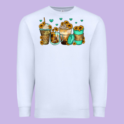 Sunflowers Coffee Cups Premium Sweatshirt Designed By Zillion Design Studio