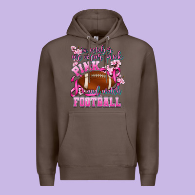 In October We Wear Pink And Watch Football Premium Hoodie Designed By Adodesignshop