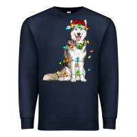Navy Husky Christmas Lights Premium Sweatshirt - RanaPortraitStore