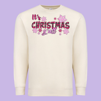 Premium Sweatshirt It's Christmas Y'all Season Pink Christmas