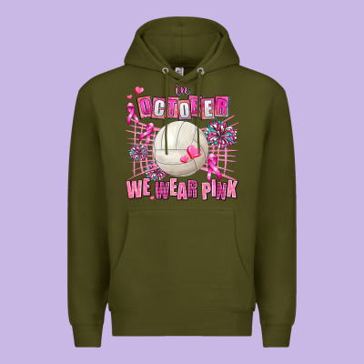 In October We Wear Pink Volleyball Premium Hoodie Designed By Adodesignshop