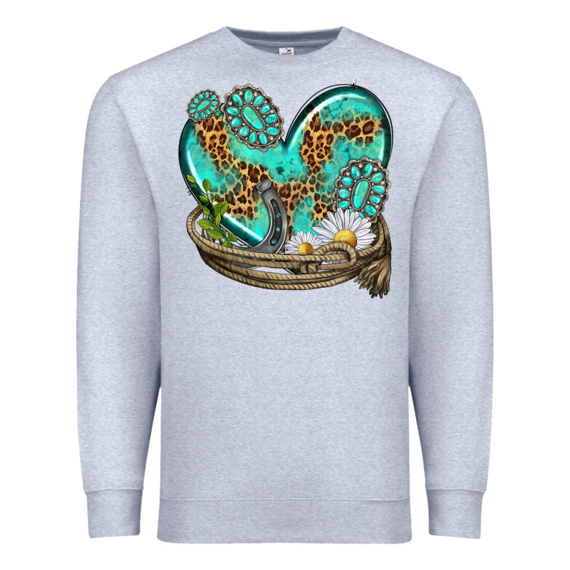 Turquoise Western Heart With Horseshoe Premium Sweatshirt by texasbilliewilder | Teevron