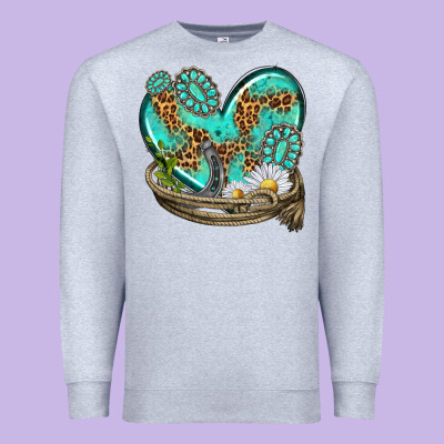 Premium Sweatshirt turquoise western heart with horseshoe