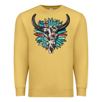 Antique Gold western bull skull with sunflower and gemstone Premium Sweatshirt - texasbilliewilder