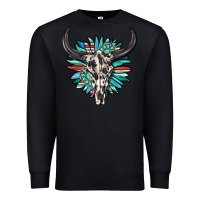 Western Bull Skull With Sunflower And Gemstone Premium Sweatshirt | Teevron