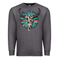 Charcoal Heather western bull skull with sunflower and gemstone Premium Sweatshirt - texasbilliewilder