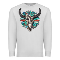 Dove Grey western bull skull with sunflower and gemstone Premium Sweatshirt - texasbilliewilder