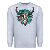 Heather Grey western bull skull with sunflower and gemstone Premium Sweatshirt - texasbilliewilder