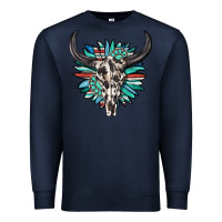 Navy western bull skull with sunflower and gemstone Premium Sweatshirt - texasbilliewilder