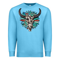 Ocean Blue western bull skull with sunflower and gemstone Premium Sweatshirt - texasbilliewilder