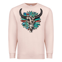 Pale Pink western bull skull with sunflower and gemstone Premium Sweatshirt - texasbilliewilder