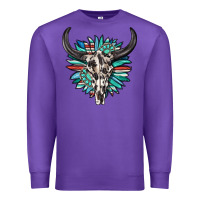 Purple western bull skull with sunflower and gemstone Premium Sweatshirt - texasbilliewilder
