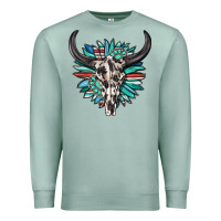 Seafoam western bull skull with sunflower and gemstone Premium Sweatshirt - texasbilliewilder