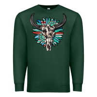 Sports Green western bull skull with sunflower and gemstone Premium Sweatshirt - texasbilliewilder