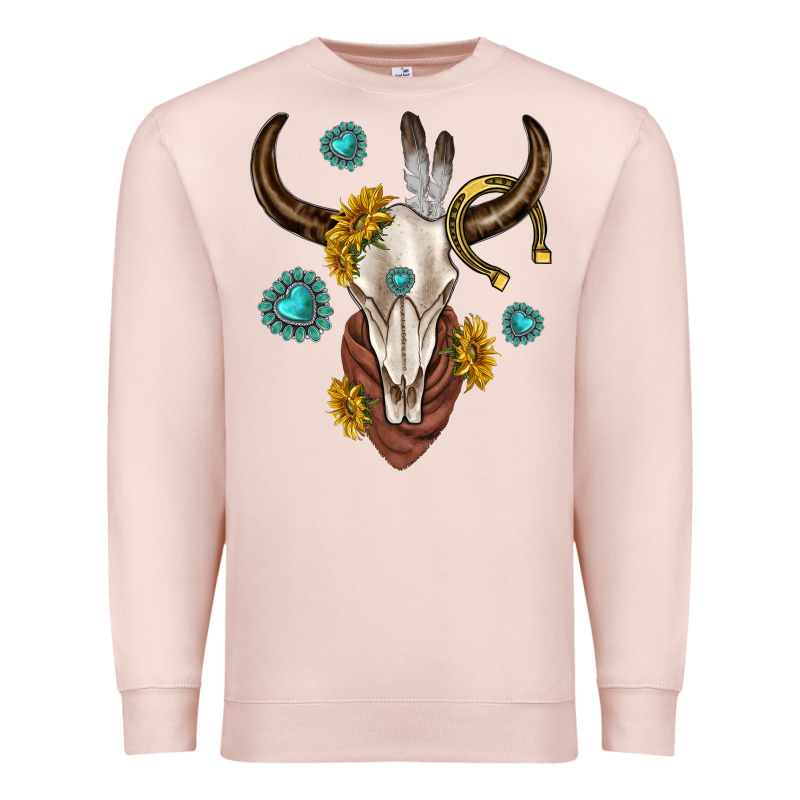 Western Cow Skull Premium Sweatshirt by texasbilliewilder | Teevron