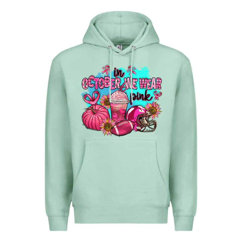 In October We Wear Pink American Football Premium Hoodie by AdoDesignShop | Teevron