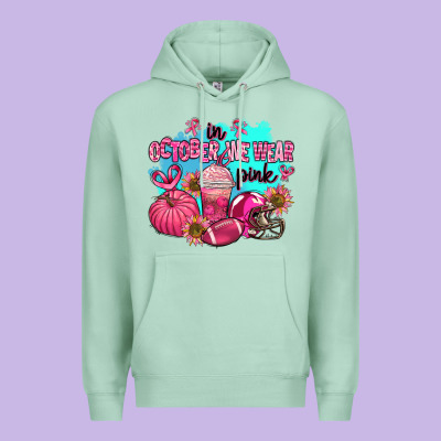 In October We Wear Pink American Football Premium Hoodie Designed By Adodesignshop