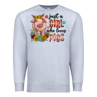 Heather Grey western just girl who loves pigs Premium Sweatshirt - texasbilliewilder