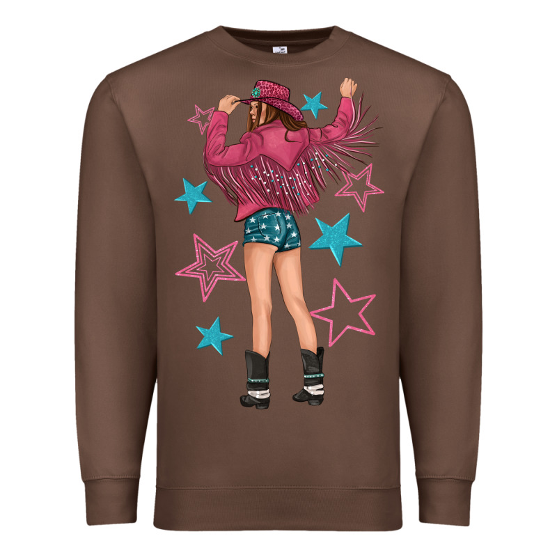 Western Pink With Stars And Cowgirl Premium Sweatshirt by texasbilliewilder | Teevron