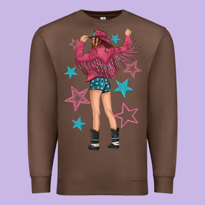 Premium Sweatshirt western pink with stars and cowgirl