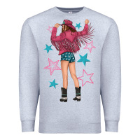 Heather Grey western pink with stars and cowgirl Premium Sweatshirt - texasbilliewilder