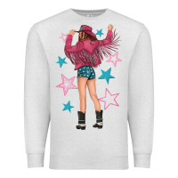 Oatmeal Heather western pink with stars and cowgirl Premium Sweatshirt - texasbilliewilder