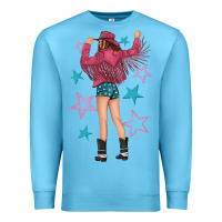 Ocean Blue western pink with stars and cowgirl Premium Sweatshirt - texasbilliewilder