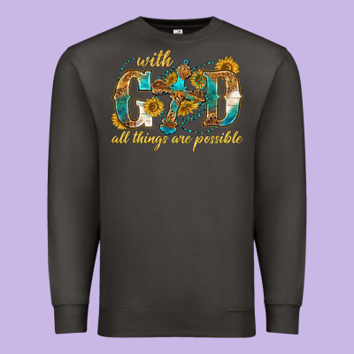 Premium Sweatshirt with god all things are possible with cross