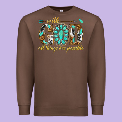 Premium Sweatshirt with god all things are possible with gemstone