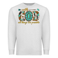 Oatmeal Heather with god all things are possible with gemstone Premium Sweatshirt - texasbilliewilder