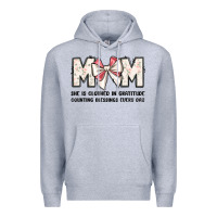 Heather Grey mom she is clothed in gratitude counting blessings Premium Hoodie - JahusDesignShop
