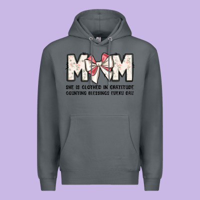 Mom She Is Clothed In Gratitude Counting Blessings Premium Hoodie Designed By Jahusdesignshop