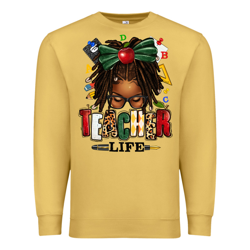 Teacher Life Afro Locs Messy Bun Premium Sweatshirt by texasbilliewilder | Teevron