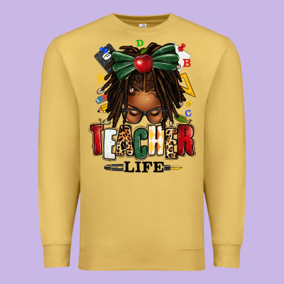 Premium Sweatshirt teacher life afro locs messy bun