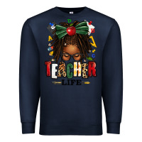 Navy teacher life afro locs messy bun Premium Sweatshirt - texasbilliewilder