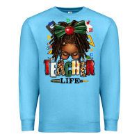 Ocean Blue teacher life afro locs messy bun Premium Sweatshirt - texasbilliewilder