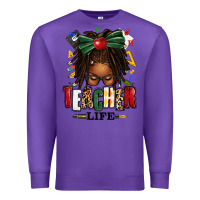 Purple teacher life afro locs messy bun Premium Sweatshirt - texasbilliewilder