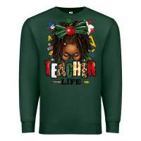 Sports Green teacher life afro locs messy bun Premium Sweatshirt - texasbilliewilder