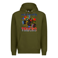 Army Green easily distracted by trucks Premium Hoodie - AdoDesignShop