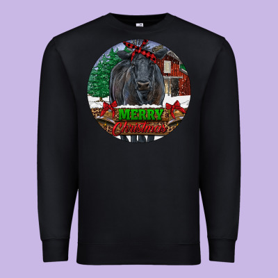 Premium Sweatshirt Black Angus Cattle Merry Christmas