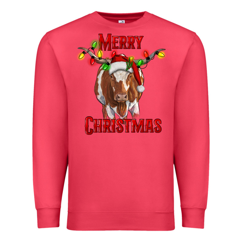 Merry Christmas Longhorn Cow Premium Sweatshirt by RanaPortraitStore | Teevron