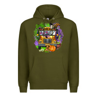 Army Green halloween school bus Premium Hoodie - AdoDesignShop