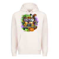 Pale Pink halloween school bus Premium Hoodie - AdoDesignShop