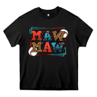 Black Baseball mawmaw leopard frame Heavy Core Tee - LillyAllenDesigns