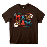 Chocolate Brown Baseball mawmaw leopard frame Heavy Core Tee - LillyAllenDesigns