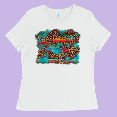 Western Serape Leopard Bull Skull Turquoise  Background Ladies Tee Designed By Artiststas