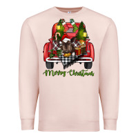 Pale Pink Merry Christmas Farm Truck With Baby Cow Premium Sweatshirt - RanaPortraitStore